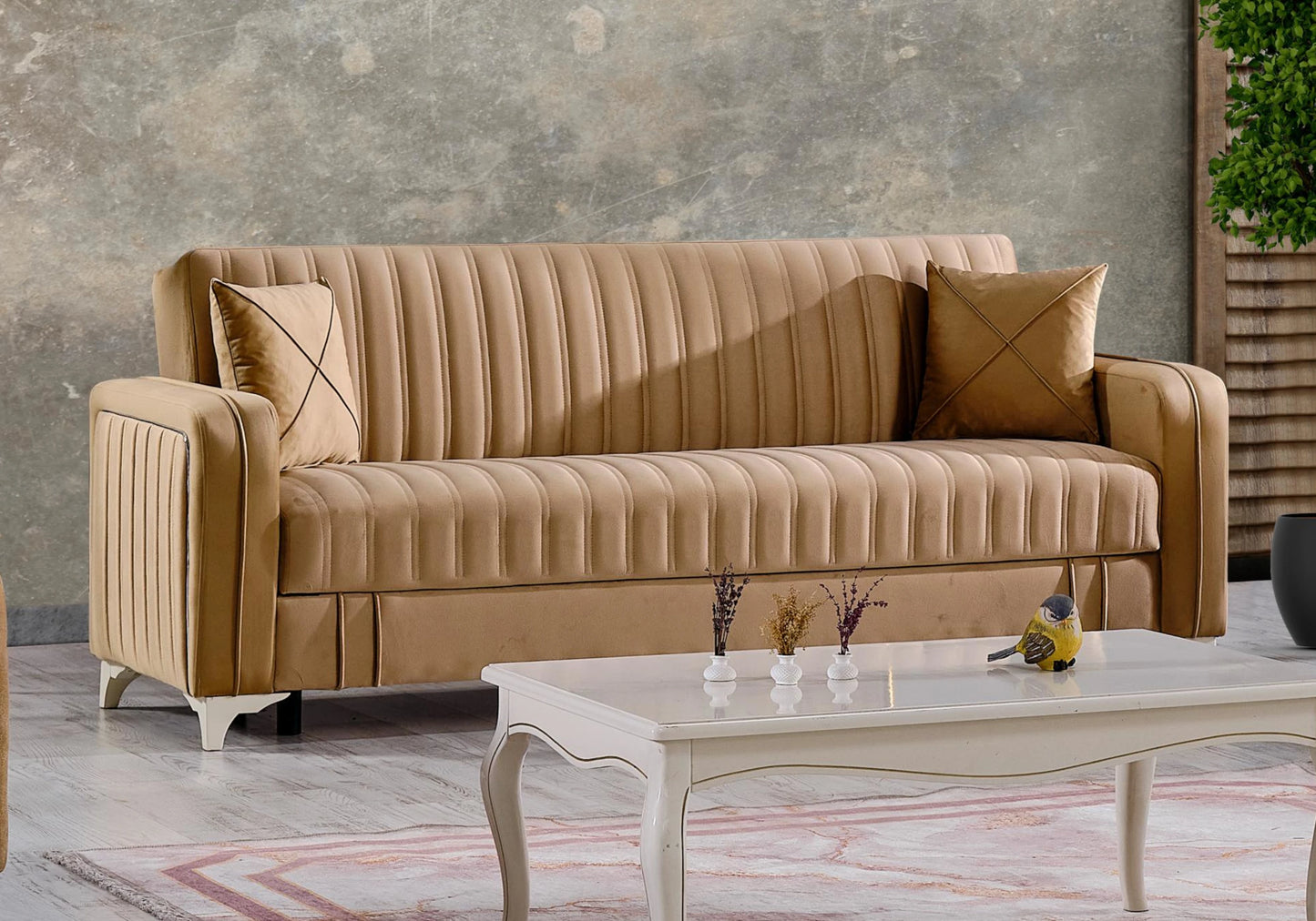 Canapé lit coffre rangement velours design – AURIA