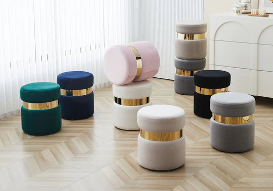 Pouf design doré velours anthracite ISY New Design