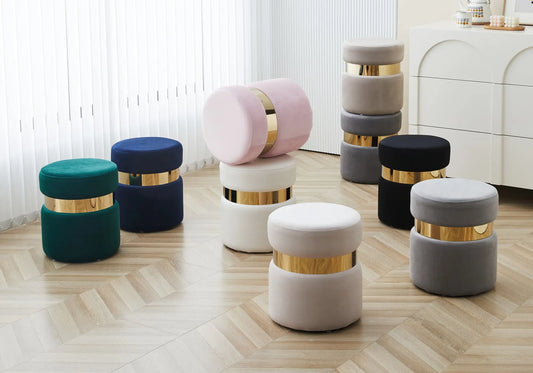 Pouf design doré velours beige ISY New Design