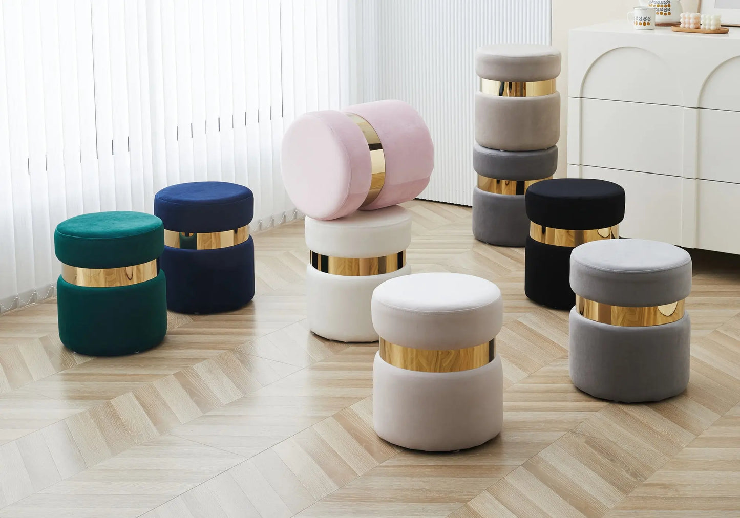 Pouf design doré velours ecru ISY New Design