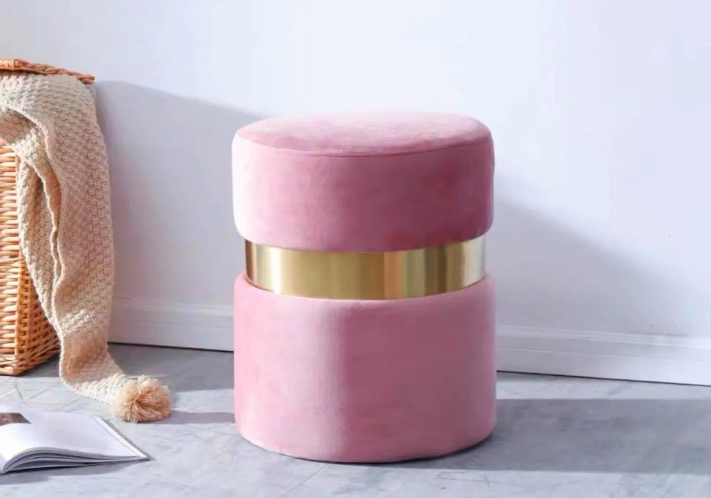 Pouf design doré velours rose ISY New Design
