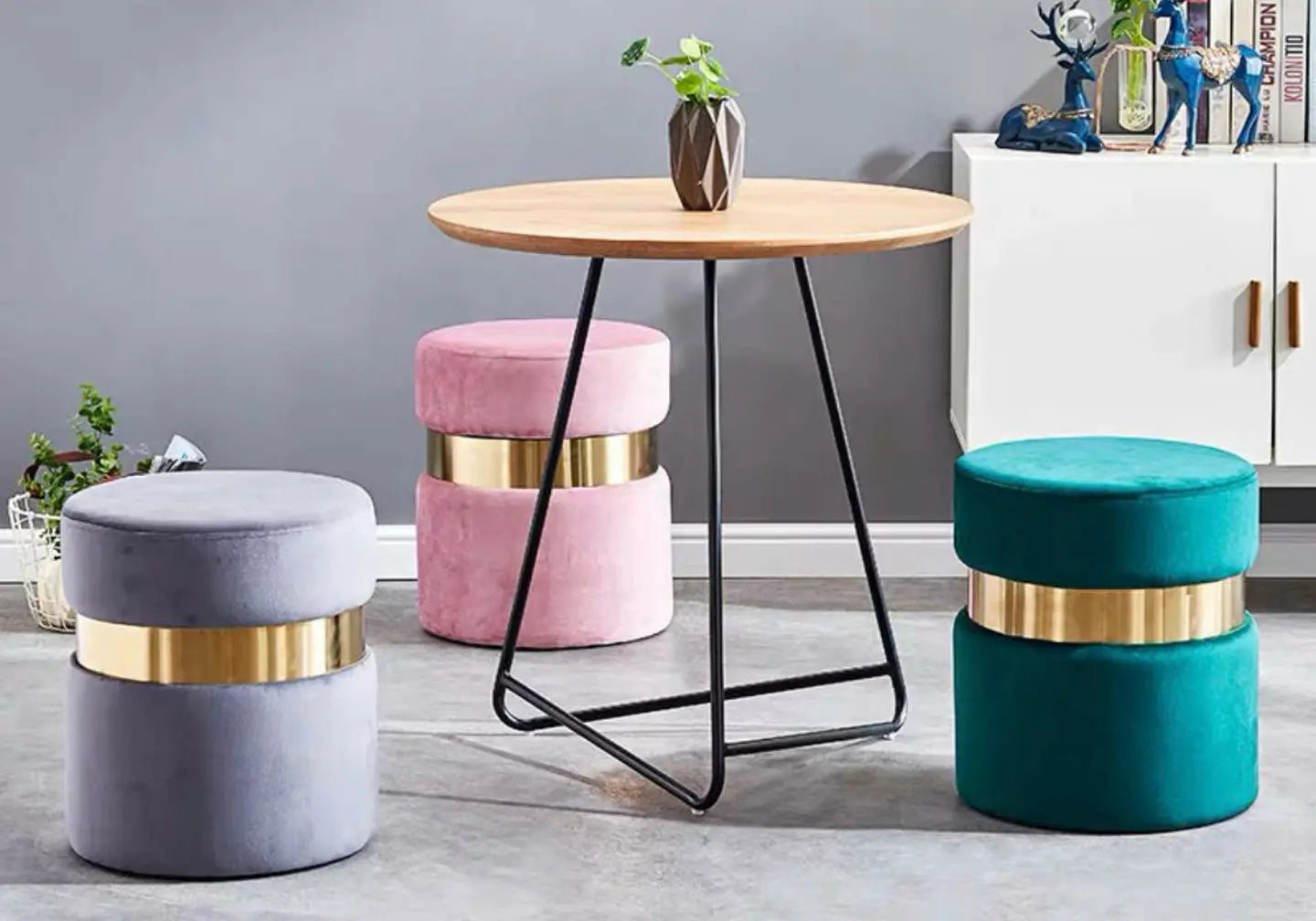 Pouf design doré velours rose ISY New Design