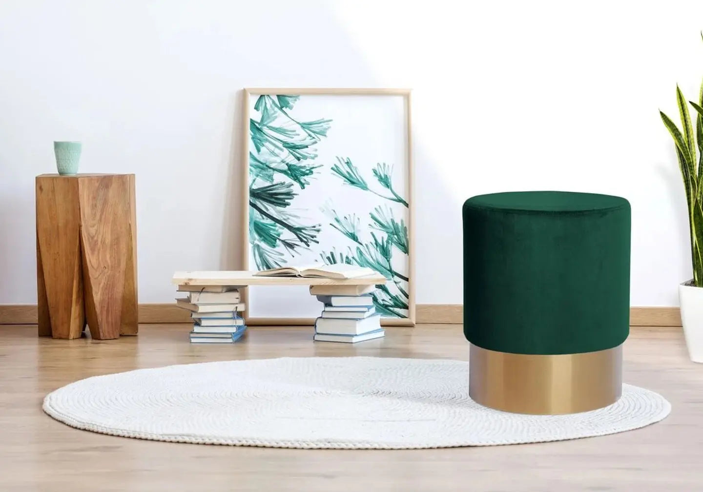 Pouf design doré velours vert LISY New Design
