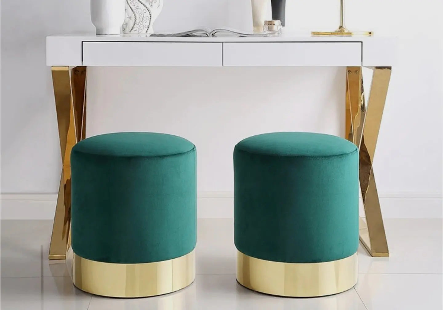 Pouf design doré velours vert LISY New Design
