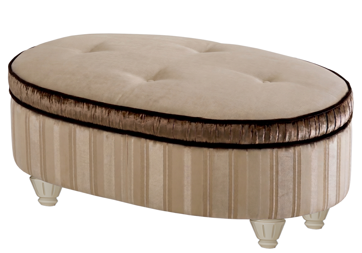 Pouf ottoman ovale capitonné en tissu beige - Palace