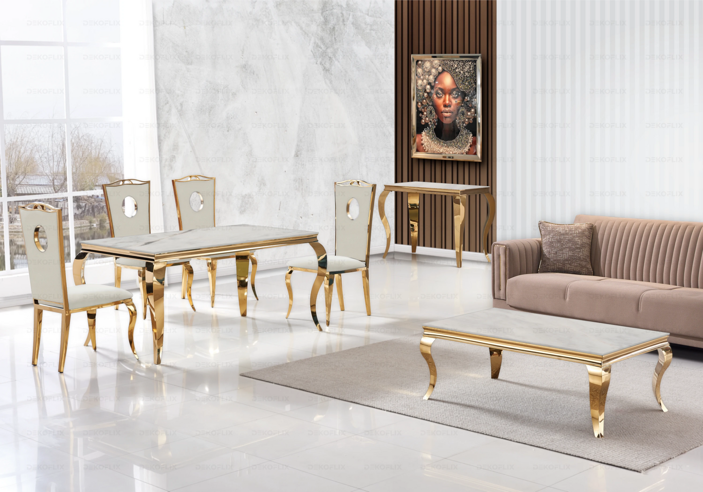 Console design marbre beige pied doré – NEO