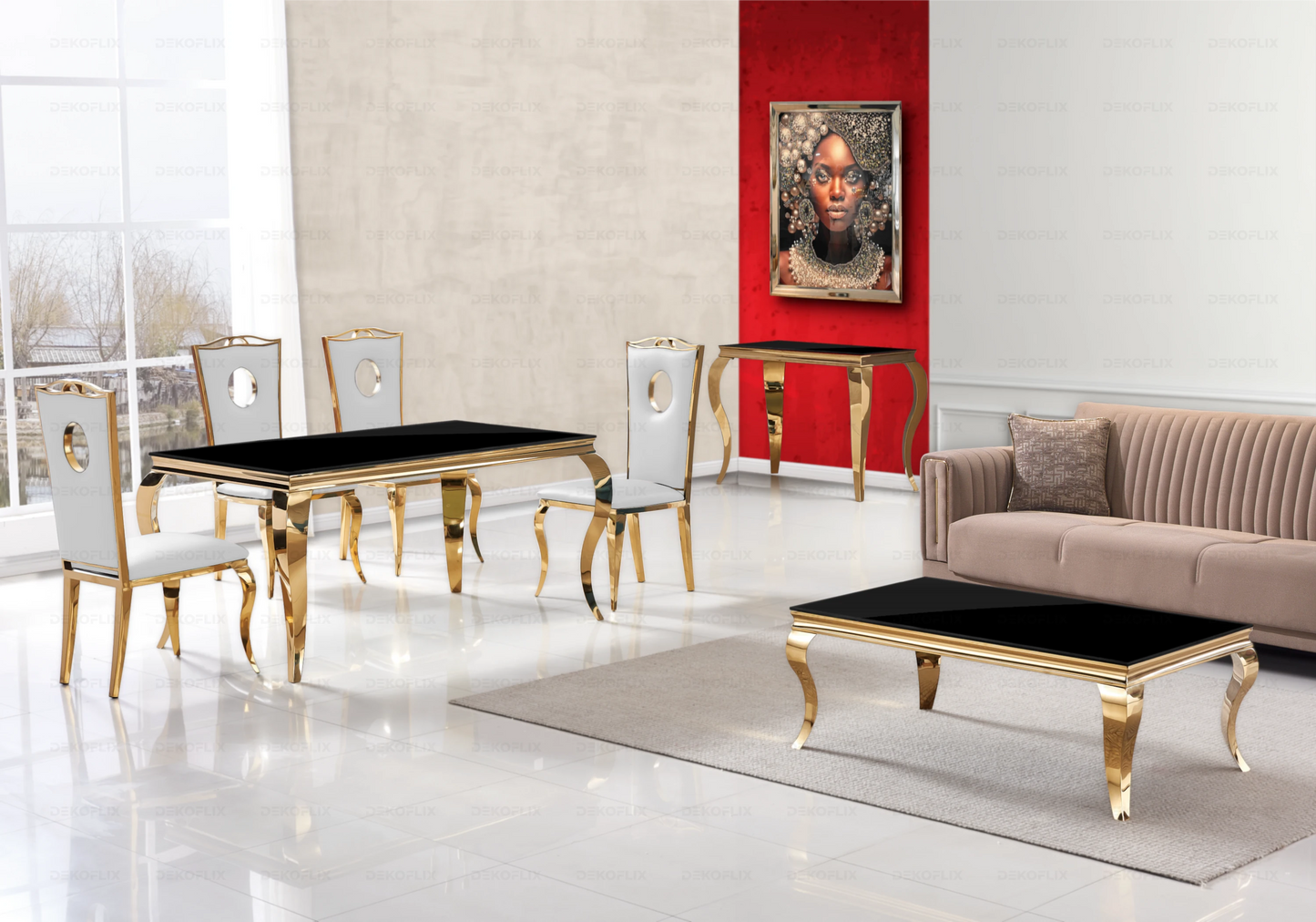 Table basse verre noir pied doré - NEO
