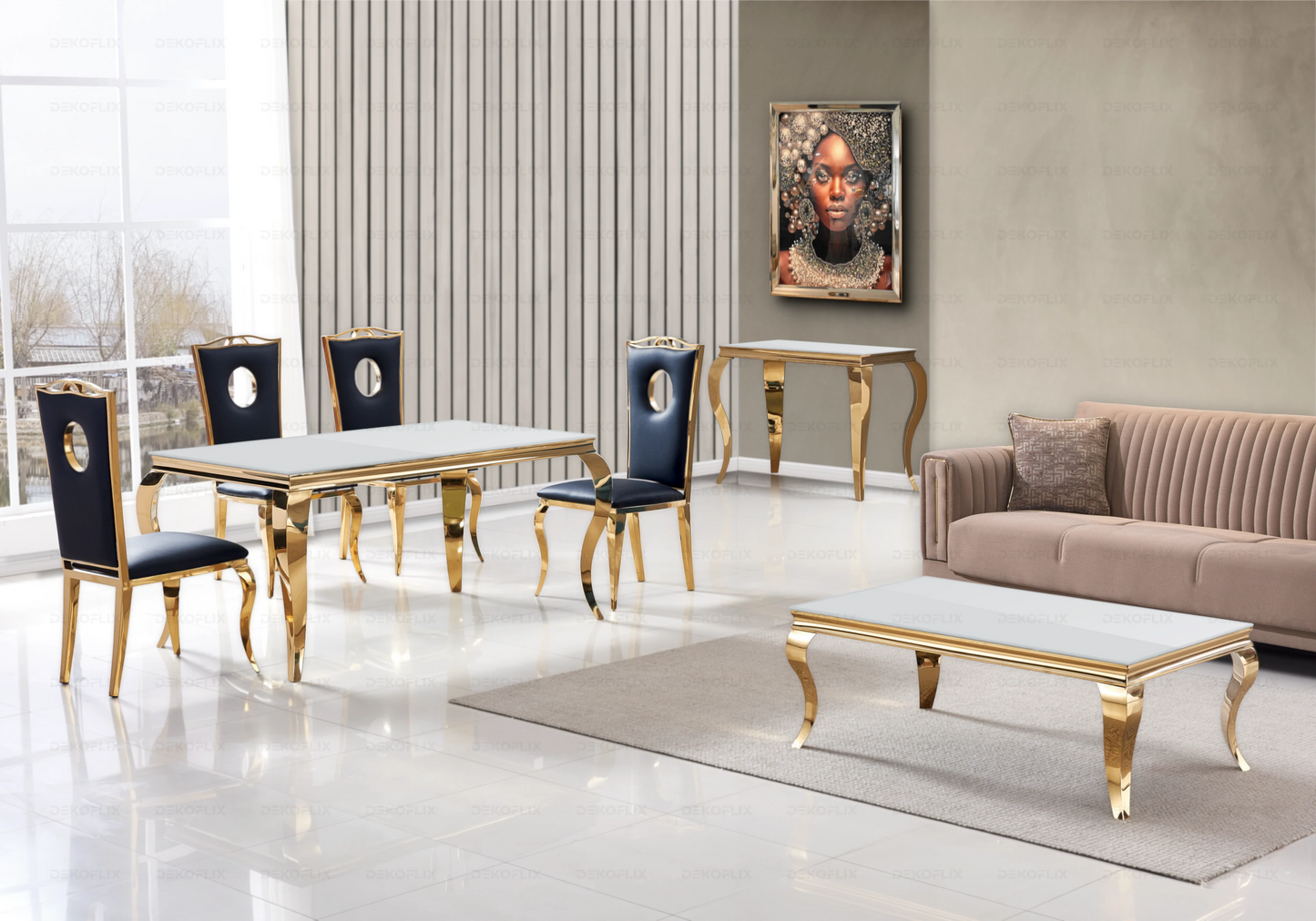 Console design verre blanc pied doré – NEO