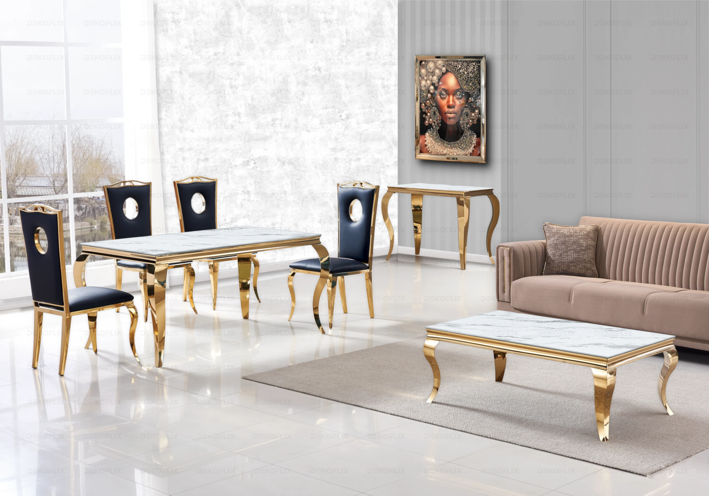 Table basse rectangulaire marbre blanc or – Neo