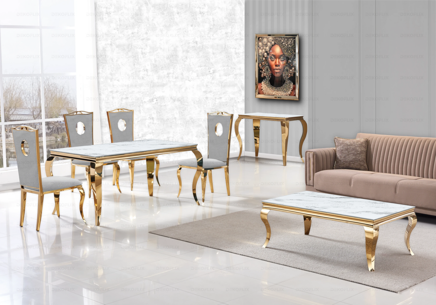 Console design marbre blanc pied doré – NEO