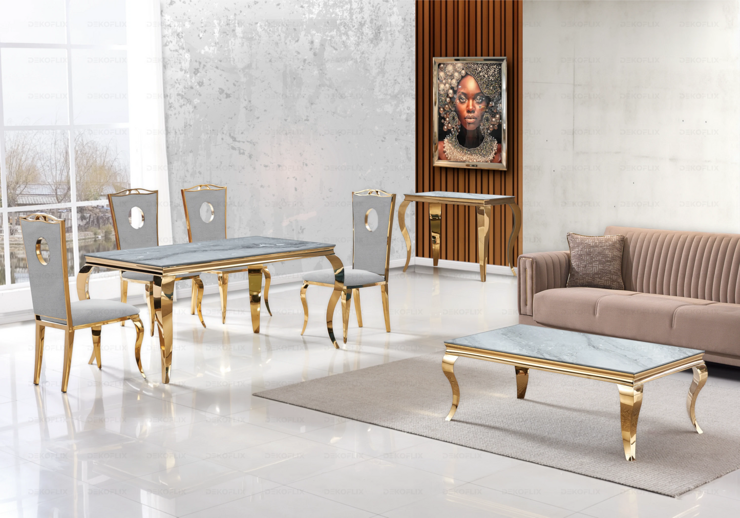 Table basse rectangulaire marbre gris or – Neo