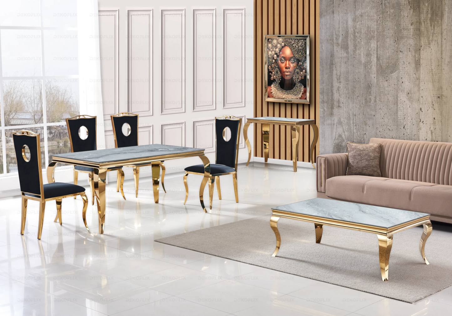 Console d'entrée design marbre gris or – Neo