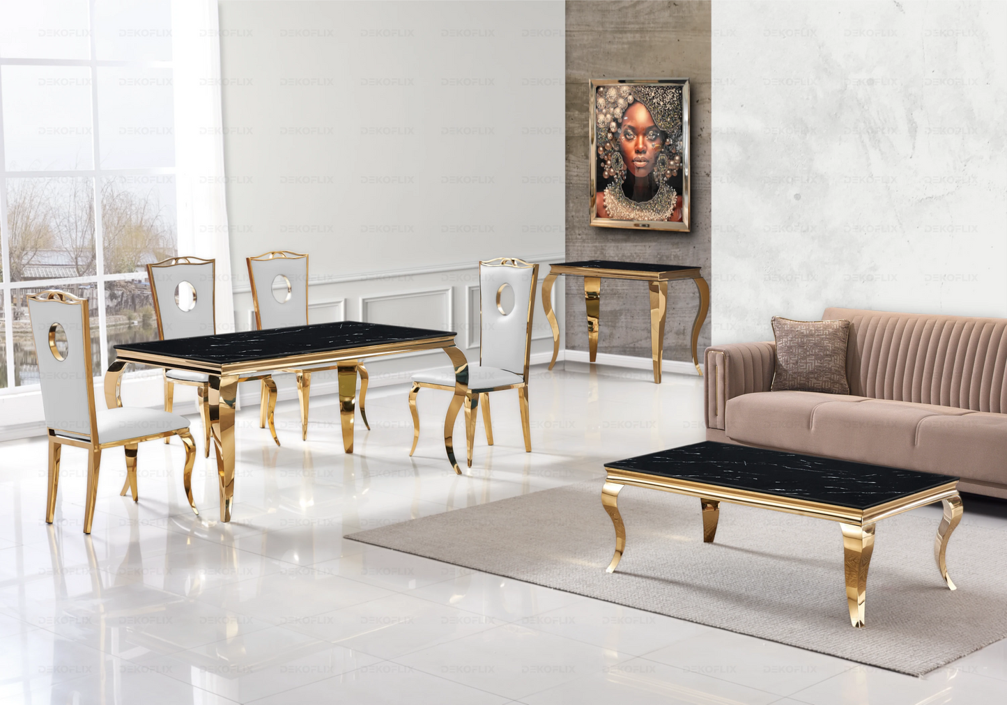 Console d'entrée design marbre noir or – Neo