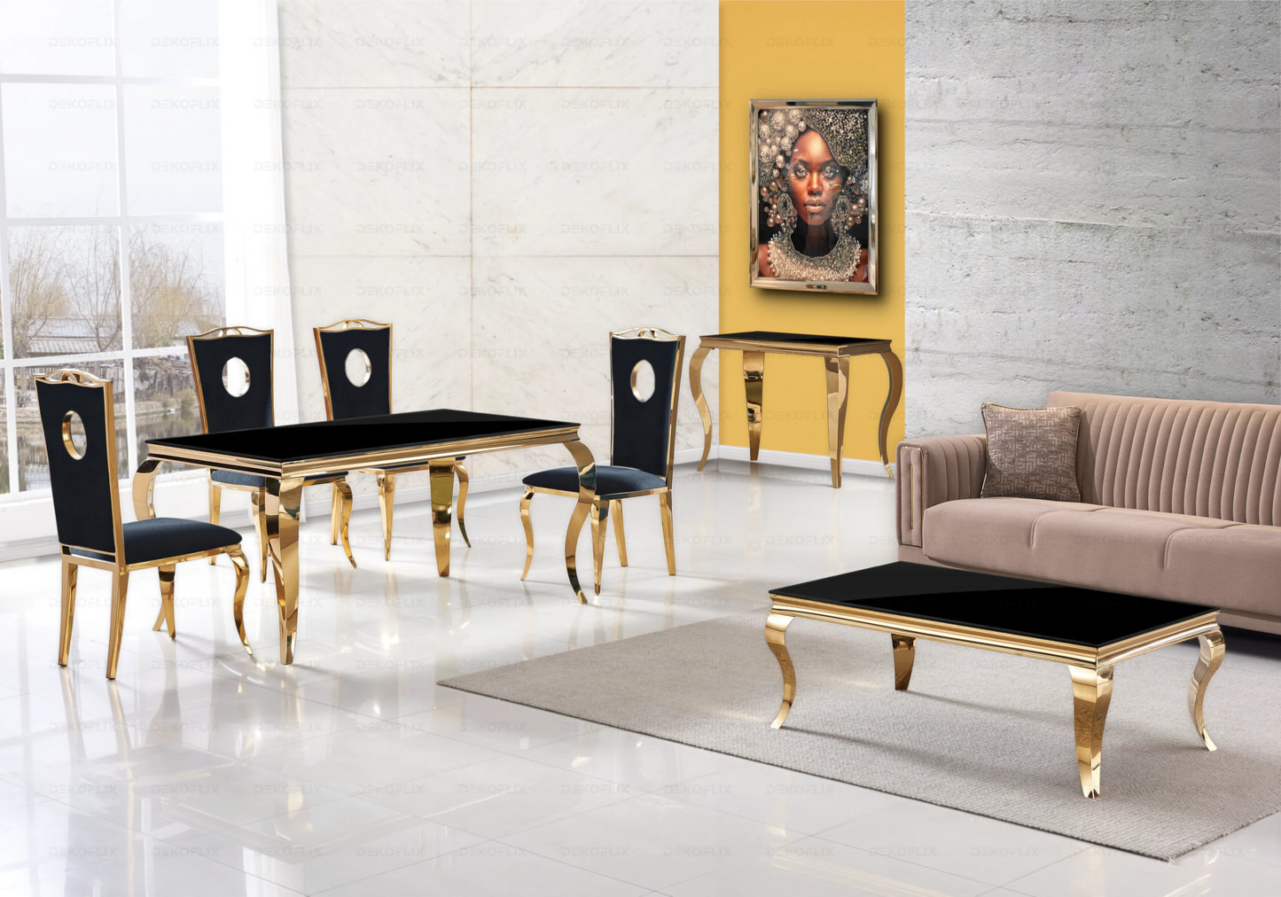 Console design verre noir pied doré – NEO