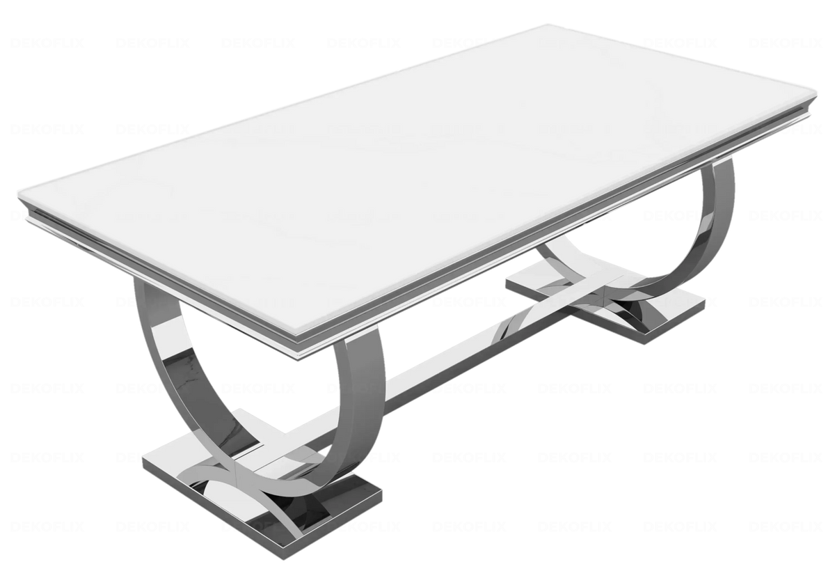 Table verre blanc et chaises médaillon blanc chromé BOBO New Design