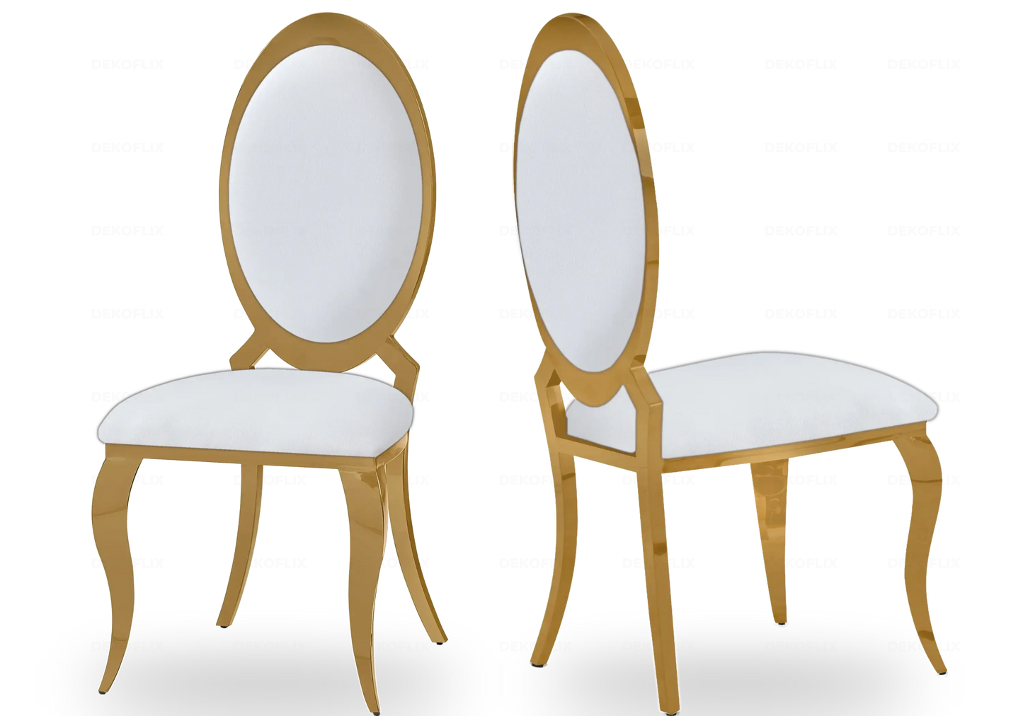 Table verre noir et chaises médaillon blanc doré BOBO New Design