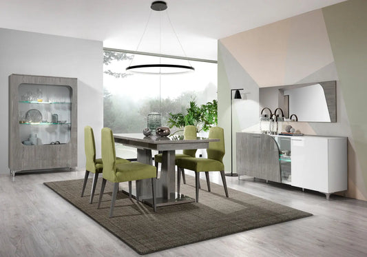 Salle à manger chêne gris laqué led LIPARI Italian TL