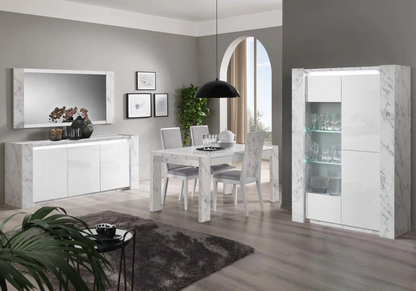 Salle à manger laquée led VITTORIA bianca Italian Mobili