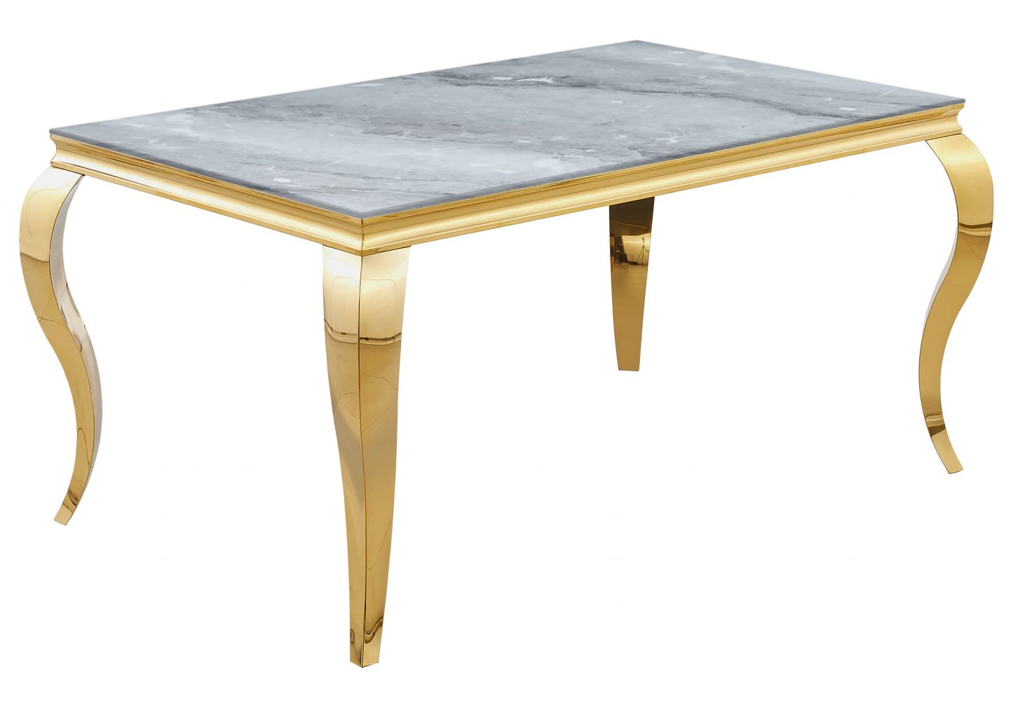 Salle à manger marbre gris chaises simili-cuir blanc doré - NEO New Design