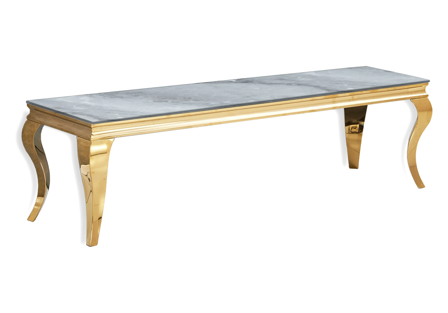 Salle à manger marbre gris chaises simili-cuir blanc doré - NEO New Design