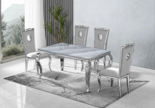 Salle à manger marbre gris chaises velours gris argent - NEO New Design
