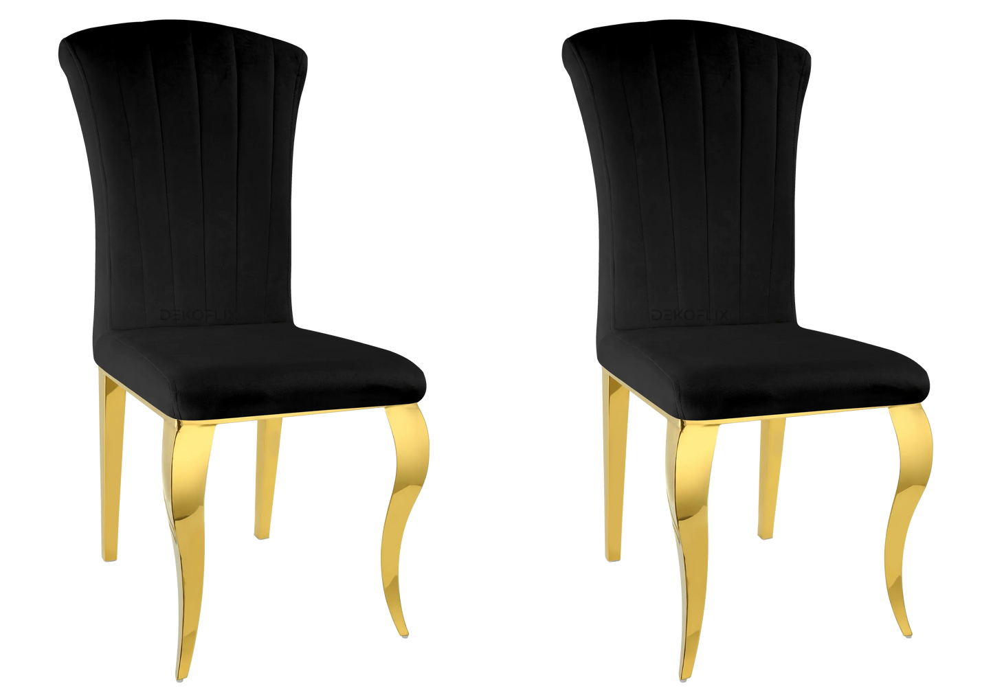 Salle à manger ronde verre noir pieds dorés chaises noir – NEO New Design