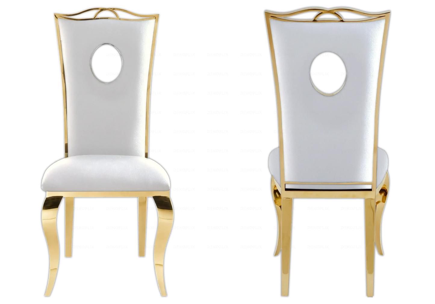 Salle à manger marbre gris chaises simili-cuir blanc doré - NEO New Design