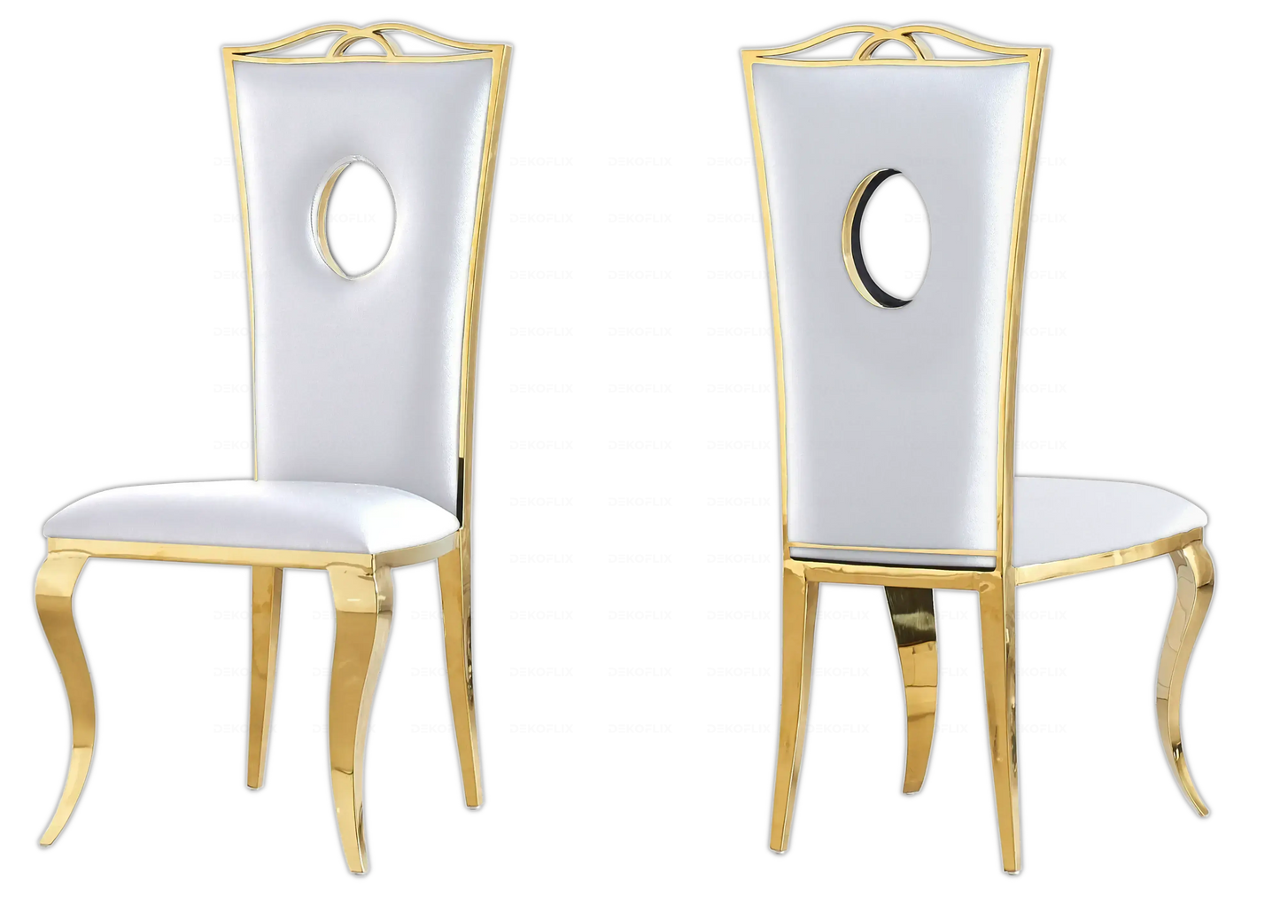Salle à manger marbre gris chaises simili-cuir blanc doré - NEO New Design