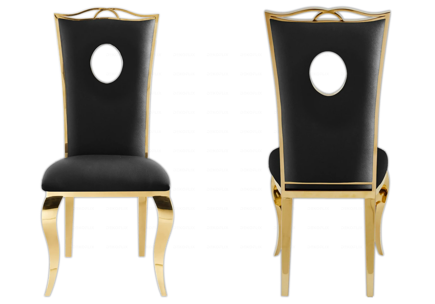 Salle à manger marbre noir chaises simili-cuir noir doré - NEO New Design