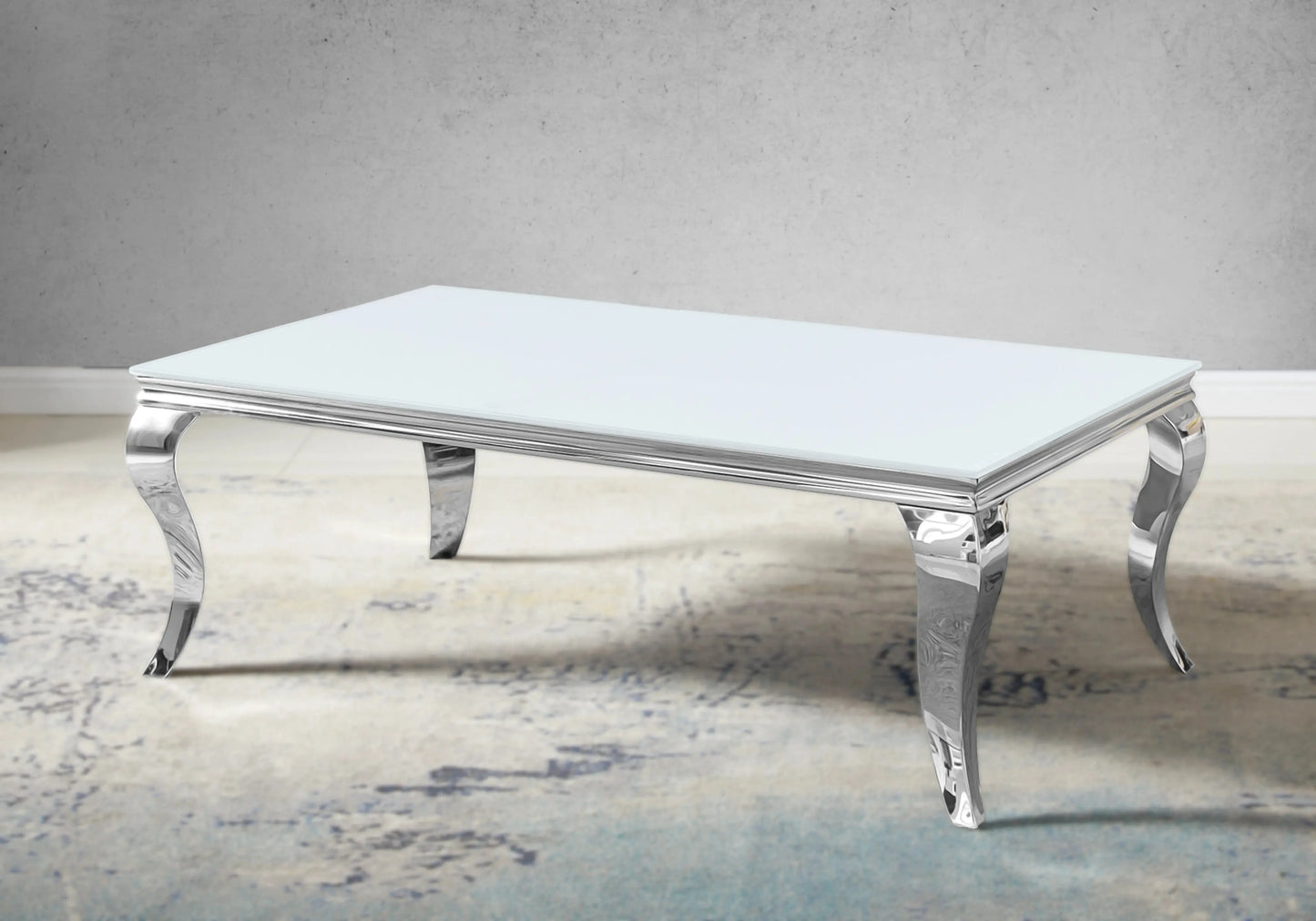 Salle à manger verre blanc chaises velours beige argent - NEO New Design
