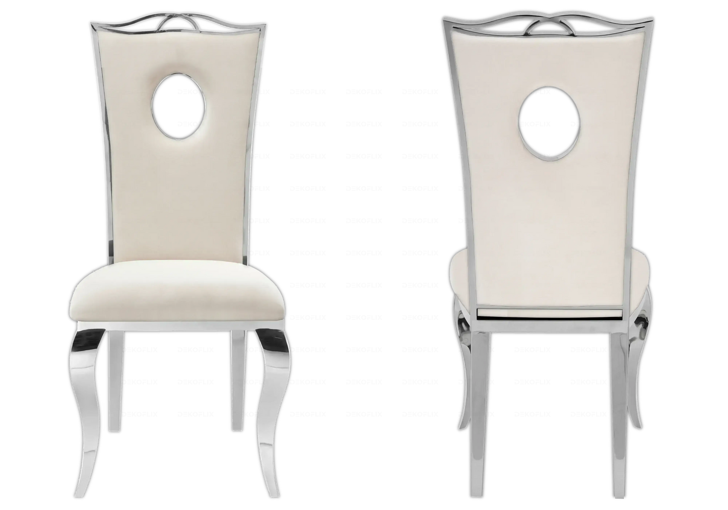 Salle à manger marbre gris chaises velours beige argent - NEO New Design