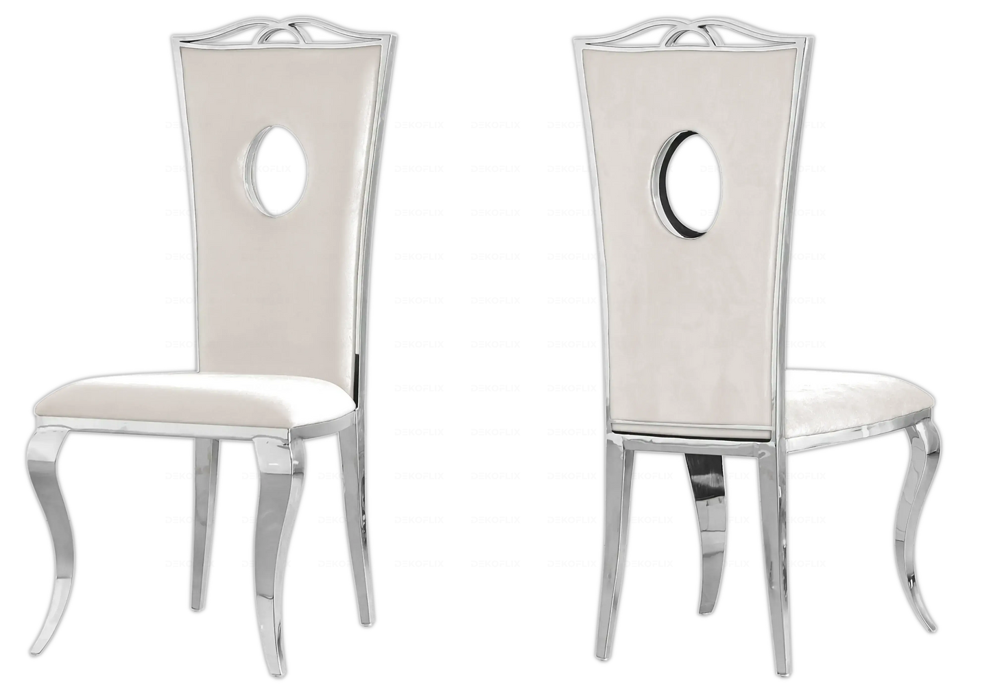 Salle à manger marbre gris chaises velours beige argent - NEO New Design