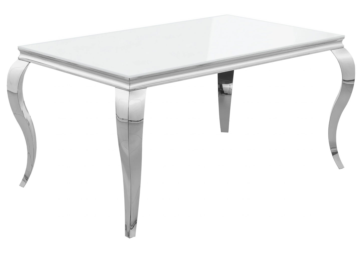Salle à manger verre blanc chaises velours beige argent - NEO New Design
