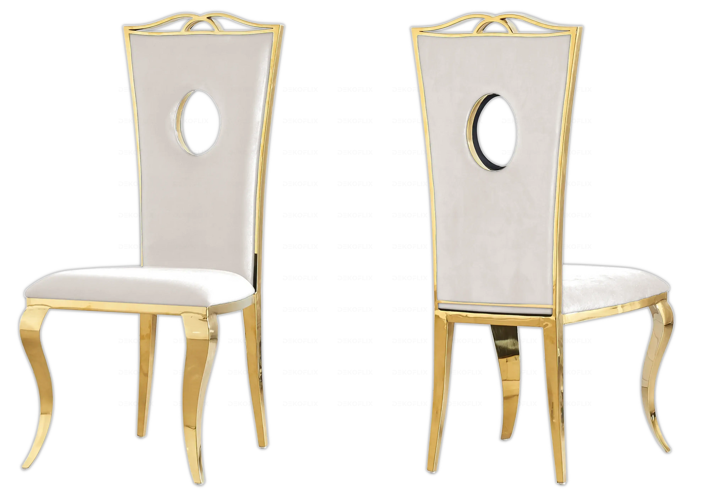 Salle à manger marbre noir chaises velours beige doré - NEO New Design