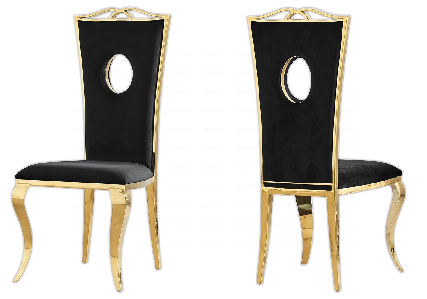 Salle à manger marbre gris chaises velours noir doré - NEO New Design