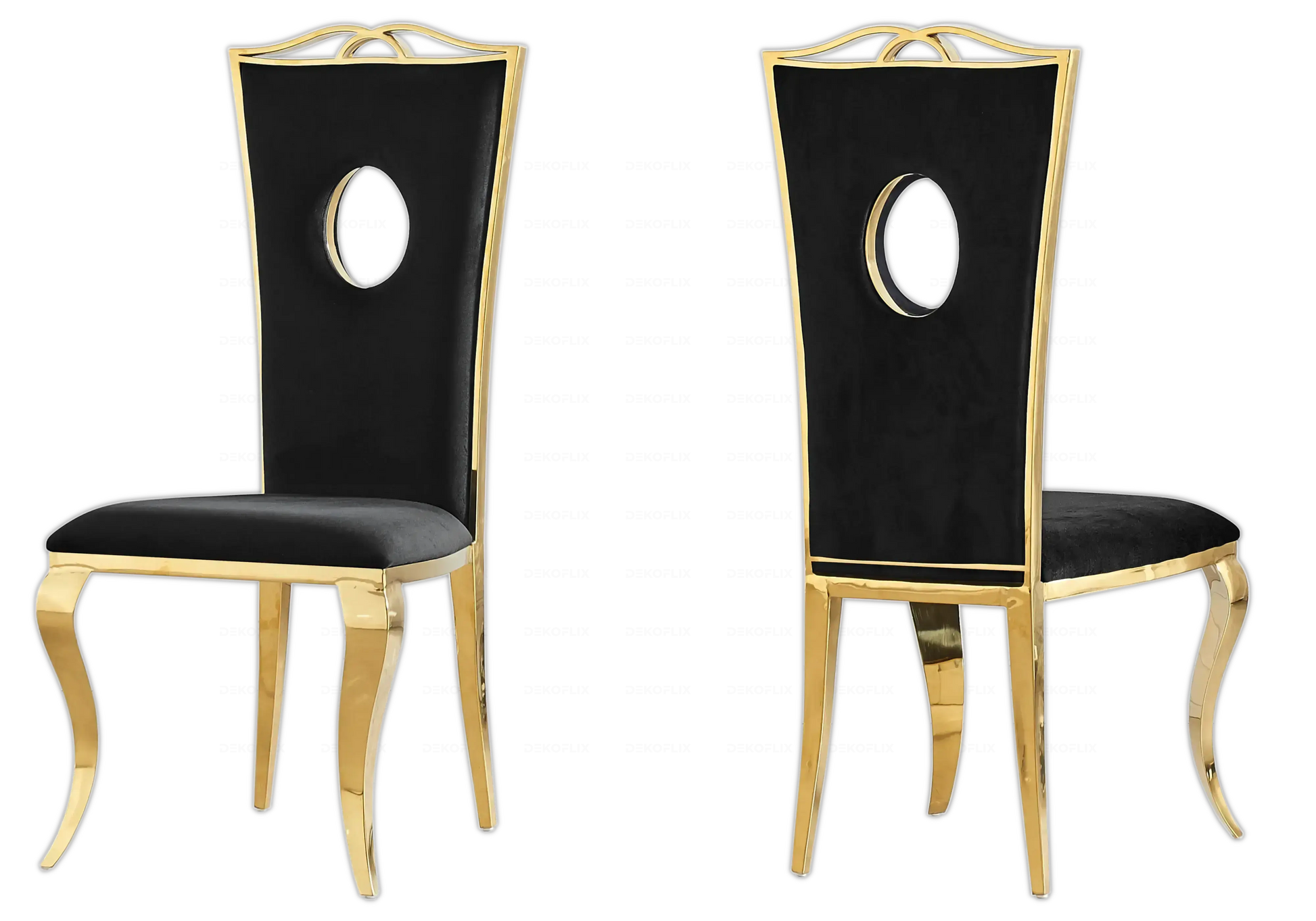 Salle à manger marbre gris chaises velours noir doré - NEO New Design