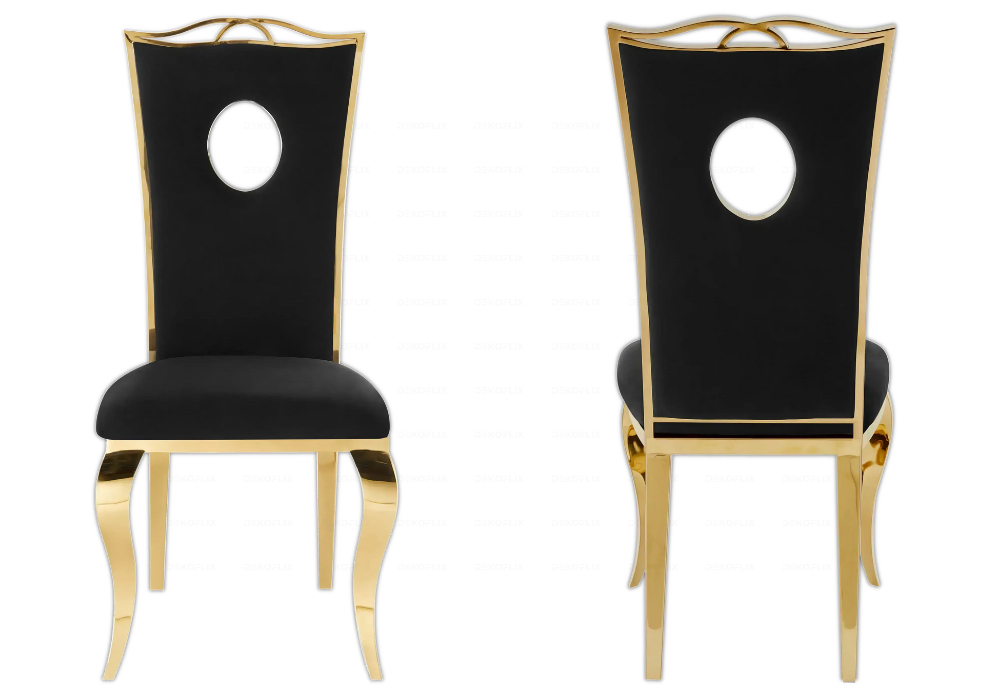 Salle à manger marbre gris chaises velours noir doré - NEO New Design