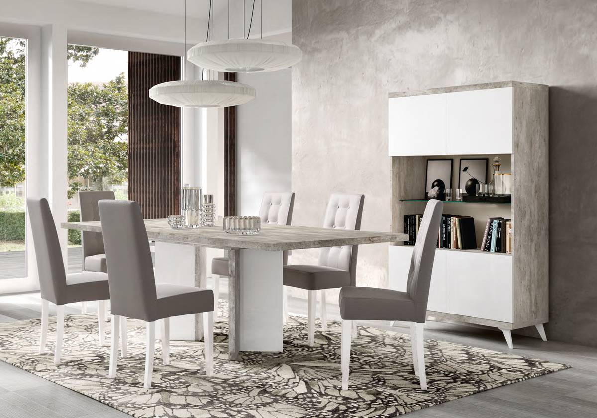 Salle à manger complète blanc laqué effet béton – Treviso