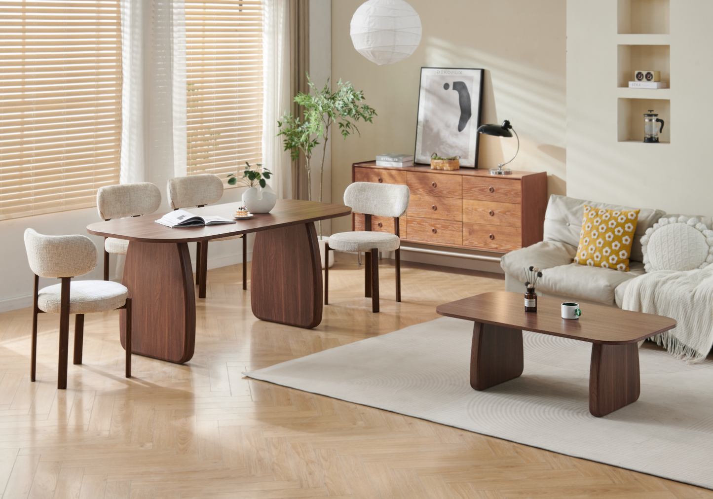 Table basse ovale bois noyer Japandi – Kuro