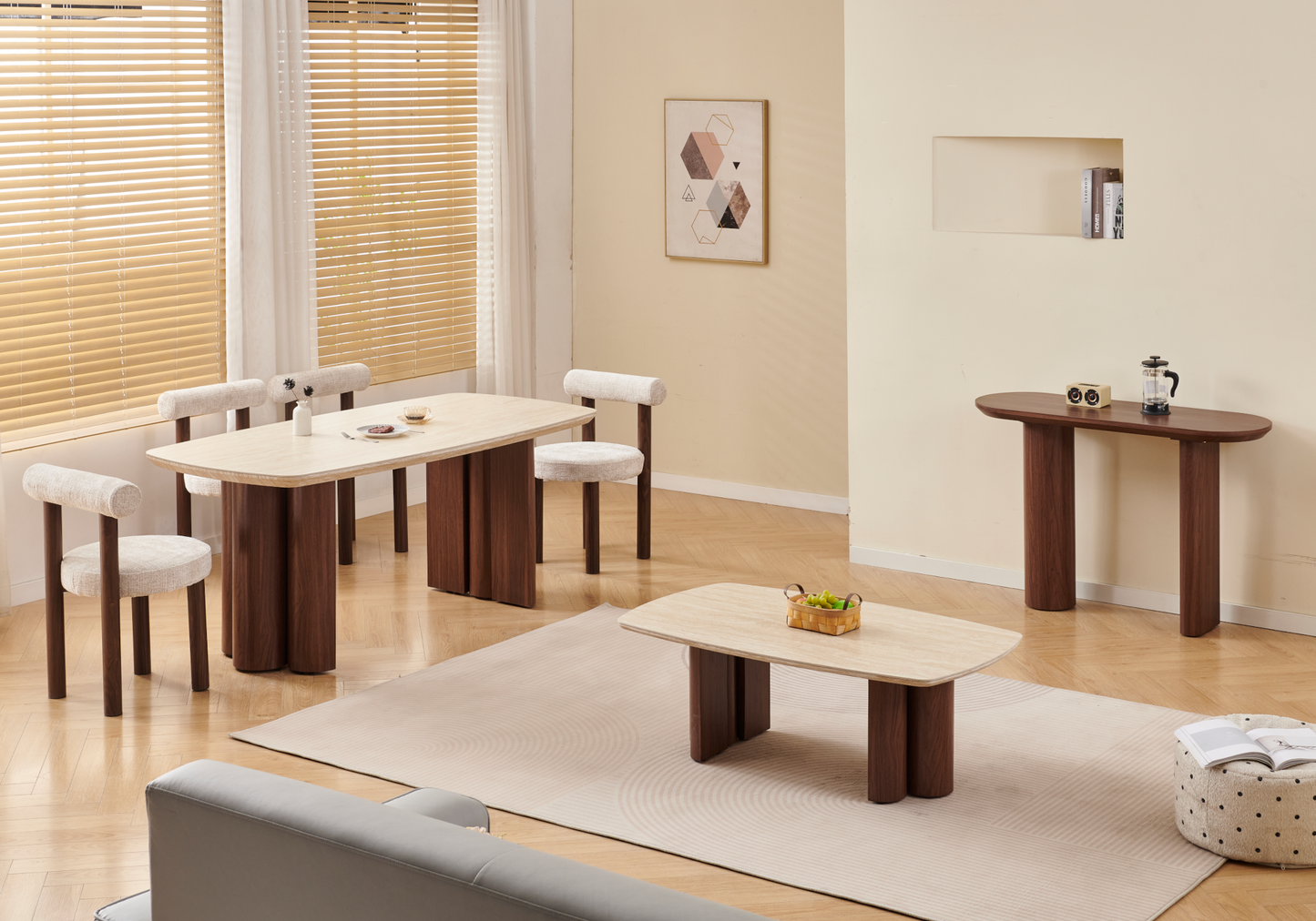 Chaise salle à manger bois et beige chiné – Sola x4