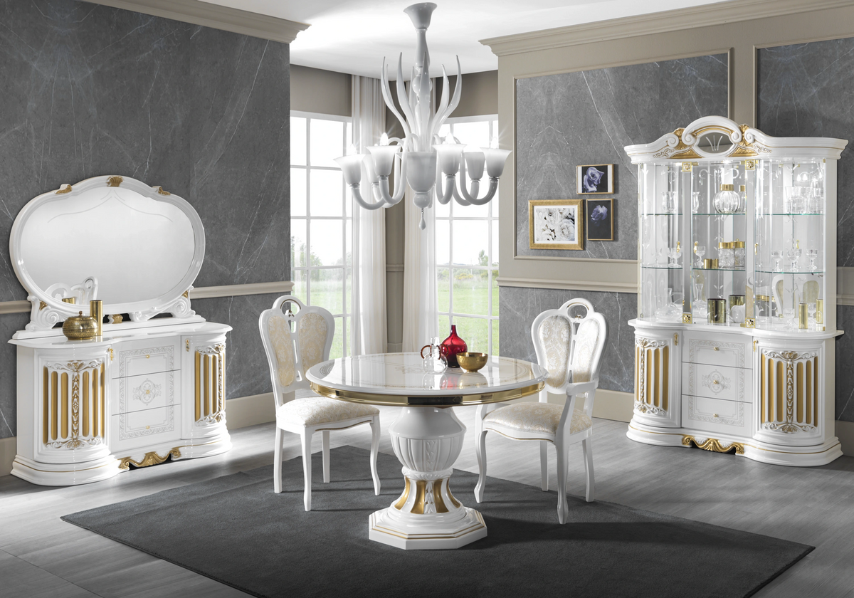 Salle à manger baroque blanc doré compacte - NOBILE