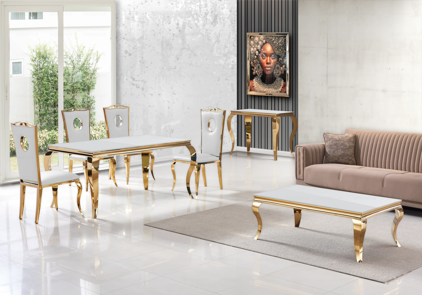 Meuble TV verre blanc design doré – Neo