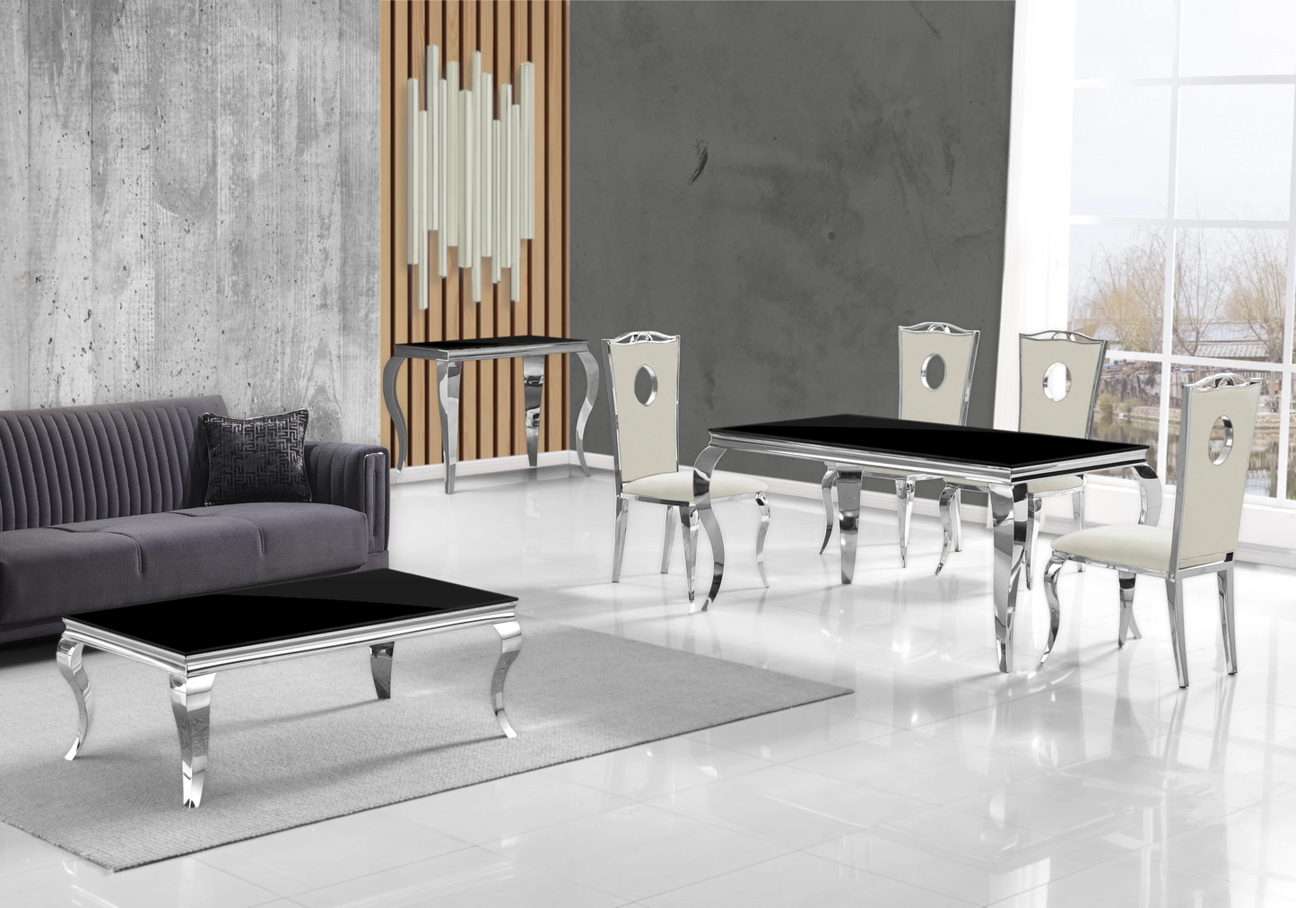 Bout de canapé design verre noir argent – Neo