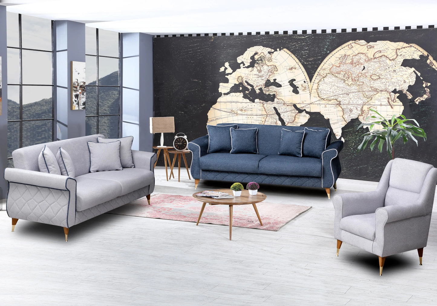 Canapé tissu bleu nuit design moderne – LUXO