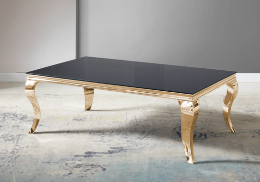 Table basse verre noir pied doré - NEO
