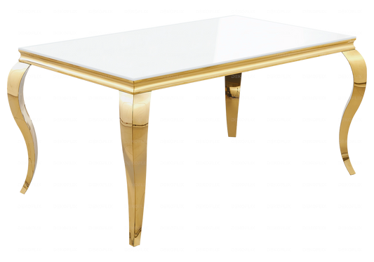 Table à manger verre blanc pied doré – NEO