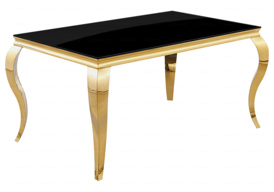 Table à manger verre noir pied doré – NEO