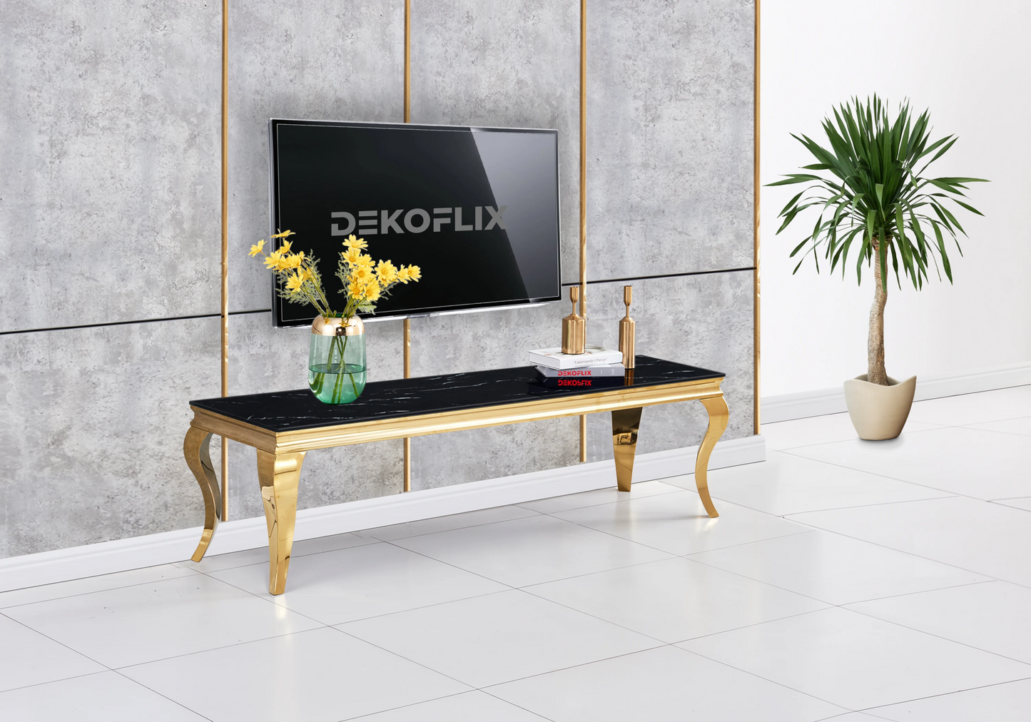 Table basse marbre noir pied doré - NEO