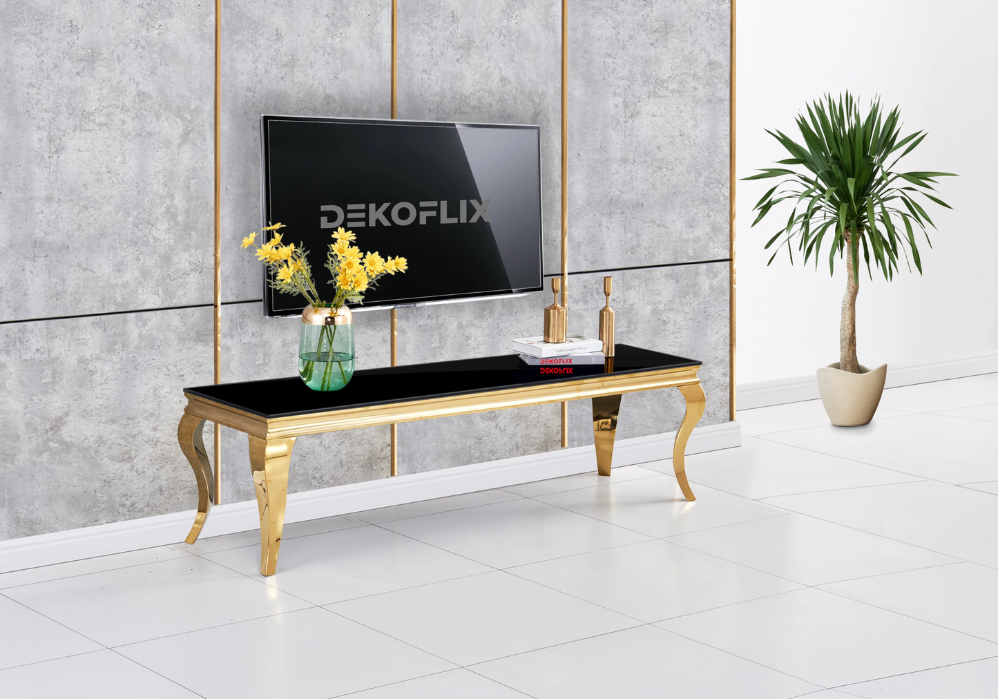 Table basse verre noir pied doré - NEO