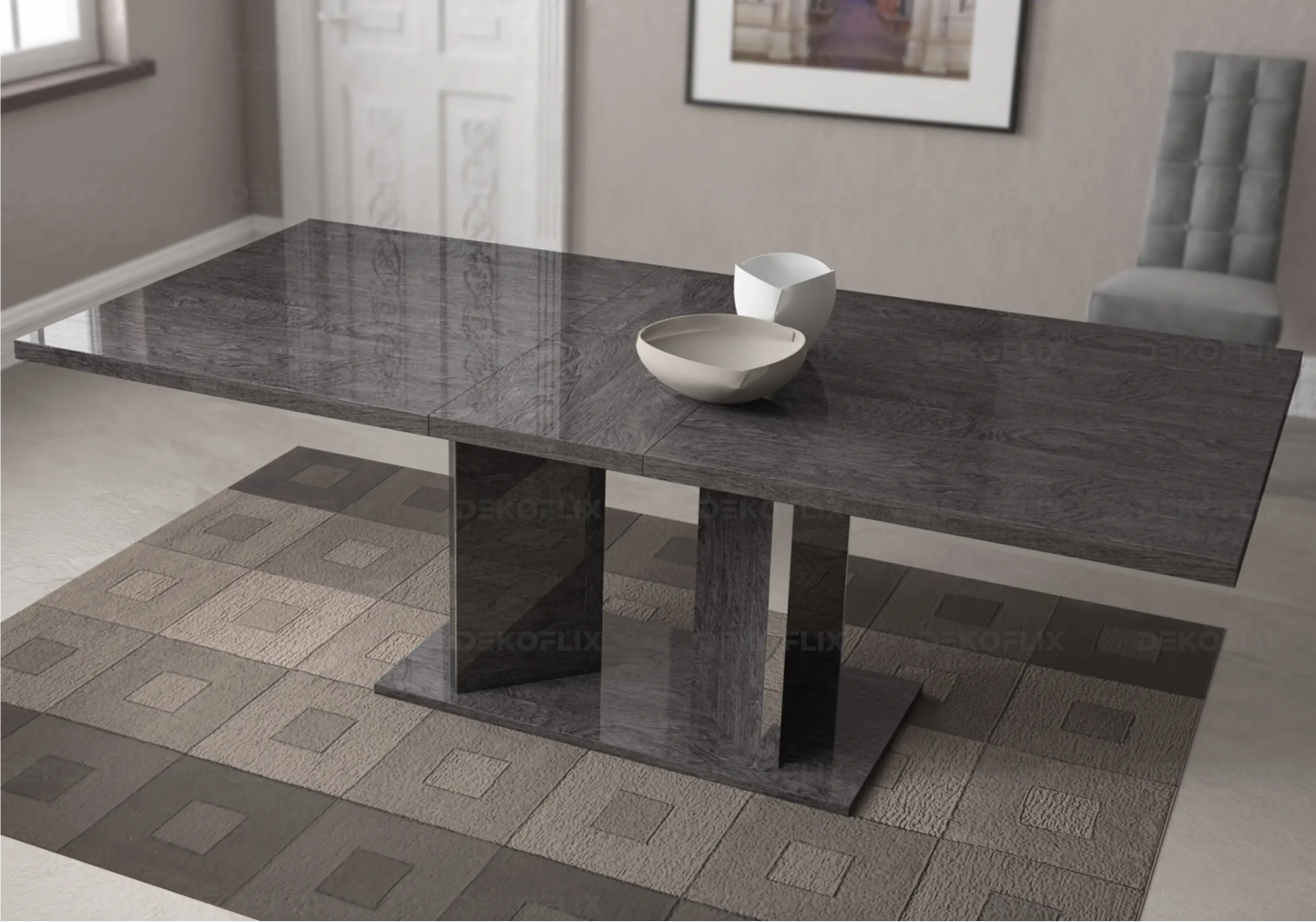 Table à Manger Bouleau Gris Design Extensible – Sarah Status